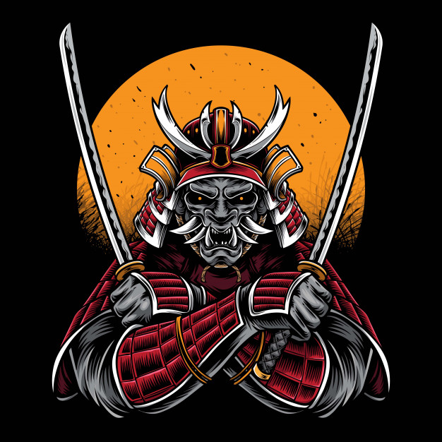 手持武士刀的武士艺术矢量插画samuraiholdingkatanavectorartwork